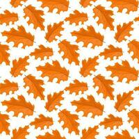 A pattern of autumn oak leaves in orange tones. Fashionable flat style. Great for creating backgrounds, clothing and editorial design, postcards, gift wrapping paper, home decor, etc vector