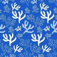 Seamless coral reef pattern. Blue underwater background of the ocean world in vintage style. A hand-drawn underwater natural element. Marine Seamless repeating design for Fabric, Textile, Paper vector