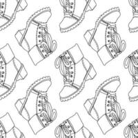 The pattern of contoured fashionable women's winter boots with fur heels, boots with a seamless pattern. Casual and festive insulated shoes. Autumn, winter, spring background. For the background vector