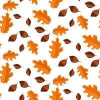 A pattern of autumn leaves in brown and orange tones. Fallen leaves. Flat design. Great for creating backgrounds, clothing and editorial design, postcards, gift wrapping paper, home decor, etc vector