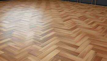 Hardwood flooring in a modern parquet pattern, striped and textured generated by AI photo