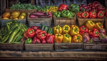 Fresh organic vegetables in a colorful autumn harvest basket collection generated by AI photo