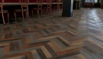 resumen moderno diseño a rayas madera dura piso en un fila, vacío elegancia generado por ai foto