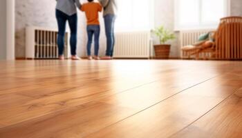 Family playing on parquet floor in modern apartment together happily generated by AI photo