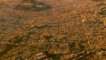 Panoramic sunset view of ancient city skyline, no people present generated by AI photo