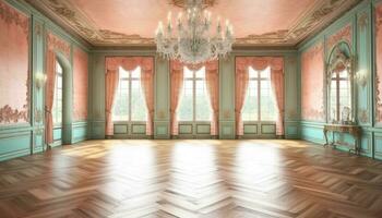 Luxury apartment with old fashioned parquet flooring and ornate decoration generated by AI photo