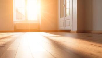 moderno Departamento con madera dura piso y natural luz de sol fondo generado por ai foto