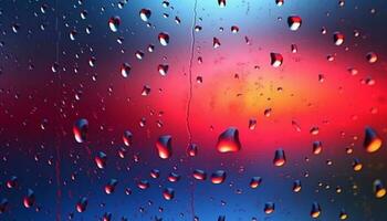 Raindrops on glass create abstract patterns of vibrant colors outdoors generated by AI photo