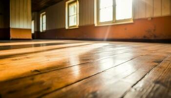 antiguo madera dura piso en vacío Doméstico habitación con rústico arquitectura generado por ai foto