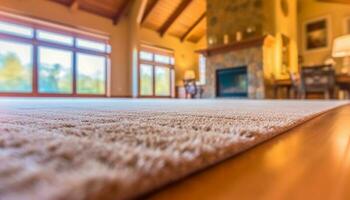 cómodo moderno vivo habitación con elegante decoración y de madera piso generado por ai foto