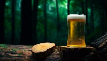 espumoso cerveza en un rústico pub, rodeado por naturaleza frescura generado por ai foto