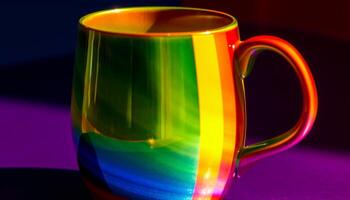 Vibrant colors illuminate the abstract design of a coffee mug generated by AI photo