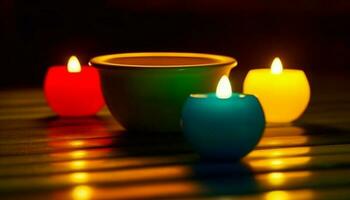 Glowing candlelight illuminates still life of religious celebration and relaxation generated by AI photo