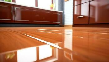 Modern gym equipment in a bright, empty room with wood flooring generated by AI photo