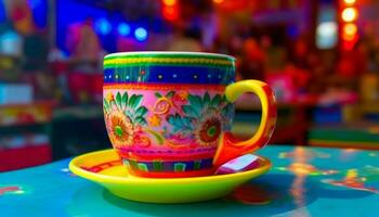 Vibrant colors of crockery and liquid create a festive celebration generated by AI photo