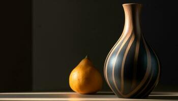 Ripe pumpkin on ornate vase, reflecting elegance of autumn season generated by AI photo