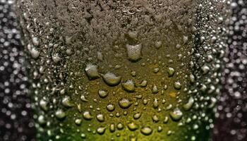 Refreshing drink in a wet beer glass with splashing bubbles generated by AI photo