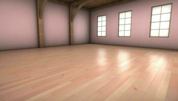 Modern parquet flooring design illuminates empty loft apartment interior generated by AI photo