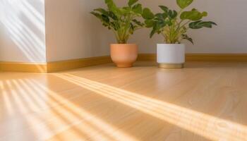 moderno Departamento con brillante verde plantas y elegante parquet piso generado por ai foto