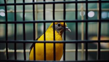 Lonely finch perching on wire, beauty in nature colors generated by AI photo