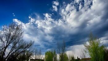 tranquilo escena de verde prado debajo claro azul cielo generado por ai foto