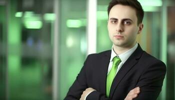 Confident young businessman in suit looking at camera outdoors generated by AI photo