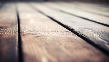 Rustic hardwood planks in a row, outdoors on deck generated by AI photo