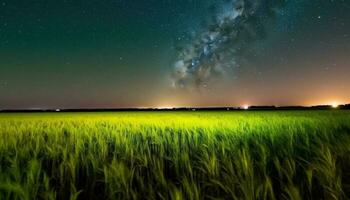 Milky Way illuminates star trail in vibrant non urban landscape generated by AI photo