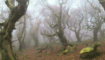 Spooky mystery in the wet, dark forest of autumn generated by AI photo