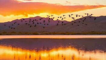 Wind power fuels industry, colors of nature in panoramic twilight generated by AI photo