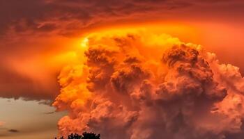 vibrante puesta de sol cielo terminado idílico paisaje, alto arriba en naturaleza generado por ai foto