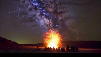 Glowing natural phenomenon illuminates dusk landscape with vibrant colors generated by AI photo