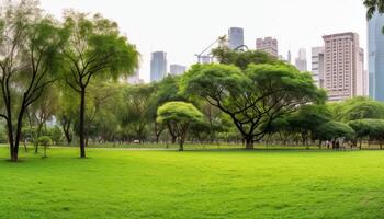 Tranquil scene of nature beauty in urban landscape at sunset generated by AI photo