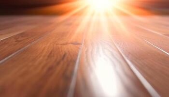 Sun kissed wooden planks create a bright summer backdrop generated by AI photo