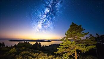 tranquilo escena iluminado por estrella sendero en lechoso camino galaxia generado por ai foto