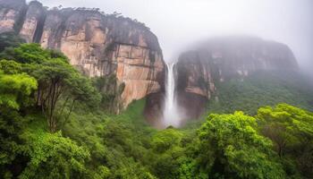 viaje a majestuoso montaña rango, explorar famoso tropical selva generado por ai foto