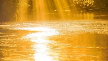 tranquilo escena de ondulado agua refleja belleza en naturaleza a oscuridad generado por ai foto