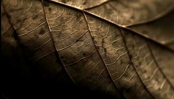 Organic leaf vein pattern in vibrant autumn colors, backlit beauty generated by AI photo