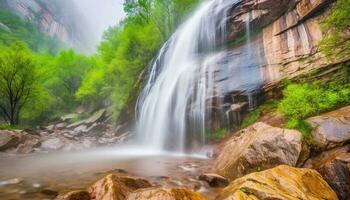 majestuoso montaña rango, fluido agua, tranquilo escena, belleza en naturaleza generado por ai foto