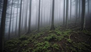 Tranquil scene of uncultivated forest, vanishing point in distance generated by AI photo