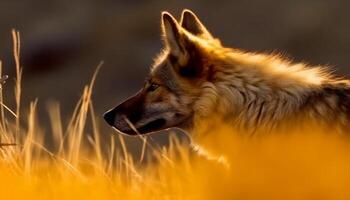 Cute puppy looking away, surrounded by natural beauty and grass generated by AI photo