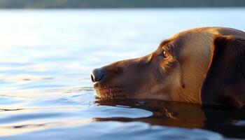 Golden retriever puppy playing in the water on a sunny day generated by AI photo