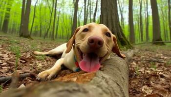 de pura raza perdiguero sentado en verde bosque, juguetón y linda perrito generado por ai foto