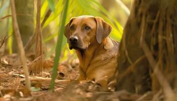 Labrador perrito disfruta otoño Dom en verde prado retrato generado por ai foto