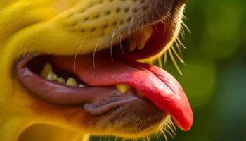 Cute puppy yawning with mouth open, focus on foreground generated by AI photo