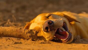 Cute retriever puppy resting in the grass on a summer day generated by AI photo