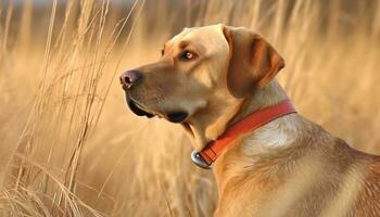 Golden retriever and Labrador sitting in meadow, enjoying friendship generated by AI photo