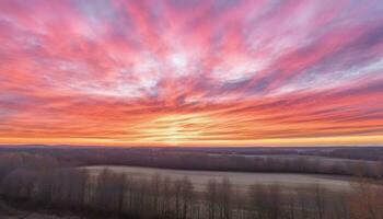 Silhouette of tree against multi colored sky at sunset generated by AI photo