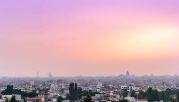 Beijing skyline at dusk, a multi colored history high up generated by AI photo