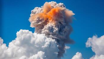 fuego explotando en natural fenómeno, peligro a ambiente y cielo generado por ai foto